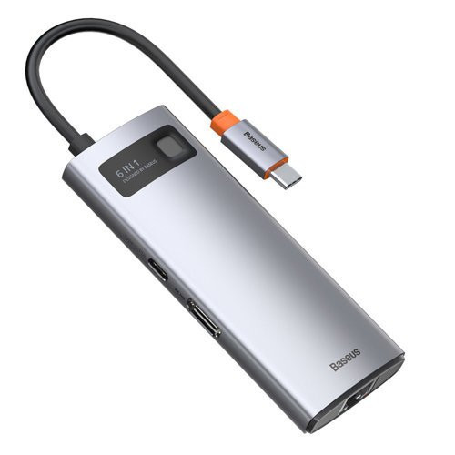 Baseus Metal Gleam 6in1 multifunctional HUB USB Type C - USB Type C Power Delivery 100 W / HDMI 4K 30 Hz / 3x USB 3.2 Gen 1 / RJ45 1 Gbps (CAHUB-CW0G)