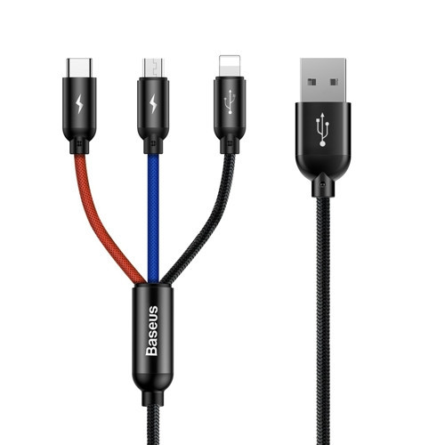 Baseus Three Primary Colors 3in1 USB cable - micro USB / Lightning / USB-C nylon braided 3.5A 1.2M black (CAMLT-BSY01)