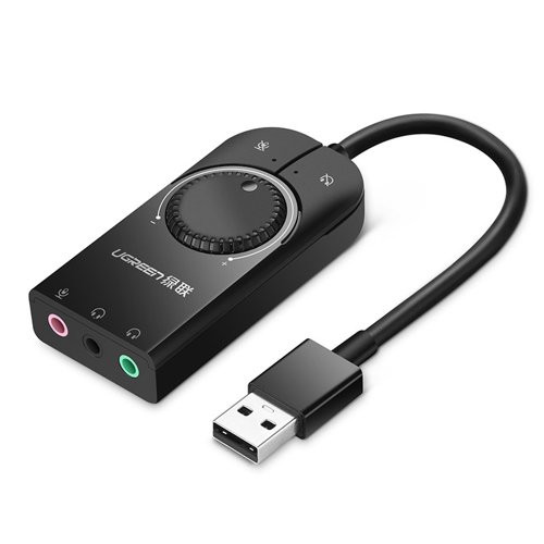 Ugreen external sound card music USB adapter - 3.5 mm mini jack with volume control 15cm black (40964)