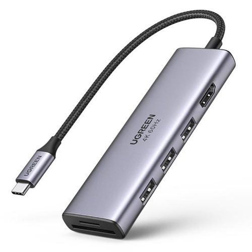 Ugreen multi-functional HUB USB Type C - 3x USB 3.2 Gen 1 / HDMI 4K 60Hz / SD and TF card reader gray (60383 CM511)