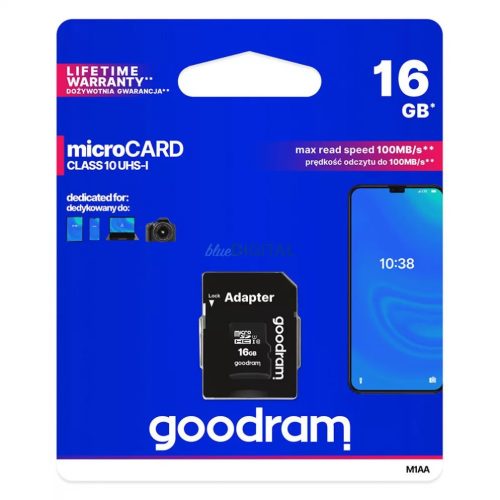 Goodram Microcard 16 GB micro SD HC UHS-I class 10 memory card, SD adapter (M1AA-0160R12)