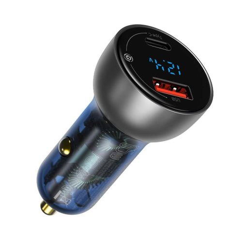 Baseus car charger USB / USB Type C 65 W 5 A SCP Quick Charge 4.0+ Power Delivery 3.0 LCD display + USB Typ C - USB Typ C cable transparent (CCKX-C0A)