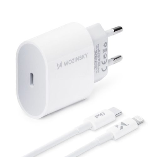 Wozinsky fast EU USB Type C Power Delivery 20W wall charger + cable USB Type C / Lightning cable 1m white