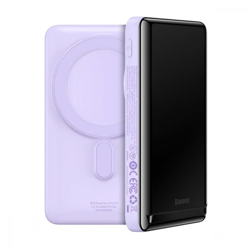 Baseus Magnetic Bracket Wireless Fast Charge Power Bank 10000mAh 20W Purple（With Xiaobai series fast charging Cable Type-C to Type-C 60W(20V/3A) 50cm White）