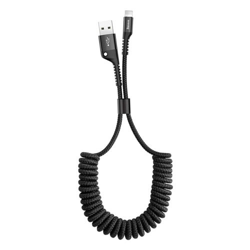 Baseus Fish Eye Spring USB - Lightning fonott tartós kábel, Nylon 1M 2A fekete (CALSR-01)